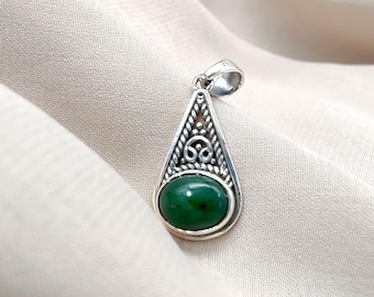 925 Sterling Silver Handmade Nephrite Jade Pendant: Boho Spiritual Jewelry