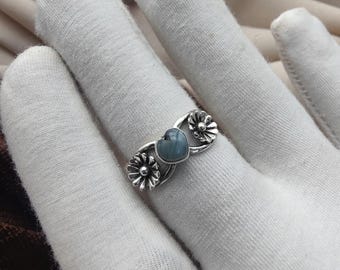 925 Sterling Silver Aquamarine Flower Ring • Boho Statement Jewelry