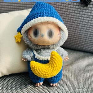 Kawaii Pajams Labubu Crochet Tutorial-Moon Pajamas&Nightcap DIY Plush Clothes Pattern Amigurumi Outfit for Labubu Doll Labubu Cosplay PDF