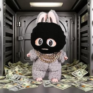 Labubu Black Hood&Gold Chain Set–Gangster Style Doll Accessories Robber Costume Look Labubu Outfit Prop Edgy Toy Fashion Hollween Labubu