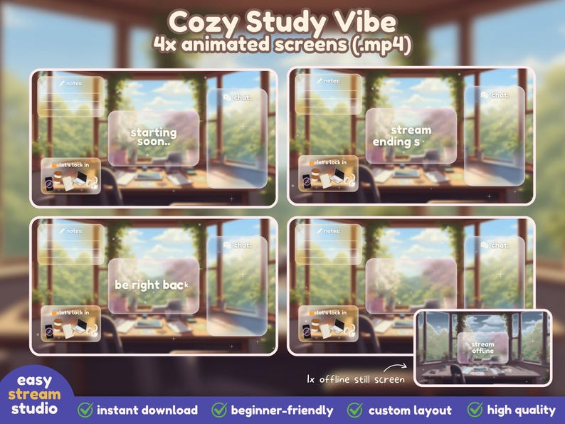 Cozy Study Vibe Twitch Youtube Stream Pack | Stream Overlays, Animated ...