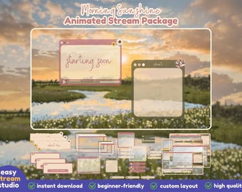 Morning Sunshine Cozy Twitch YouTube Stream Pack | Stream Overlays, Animated Screens, Panels, Animated Static Alerts, Webcam