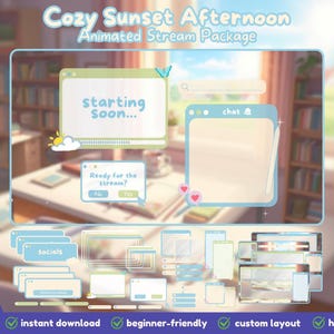 Cozy Sunset Afternoon Twitch YouTube Stream Pack | Stream Overlays, Animated Screens, Panels, Animated Static Alerts, Webcam