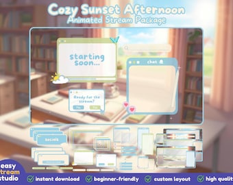 Cozy Sunset Afternoon Twitch YouTube Stream Pack | Stream Overlays, Animated Screens, Panels, Animated Static Alerts, Webcam