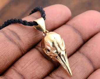 Handmade Bird Skull Pendant Necklace – Gothic Crow Raven Totem Jewelry