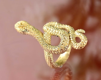 Brass Snake Ring – Adjustable Serpent, Boho Gothic Jewelry