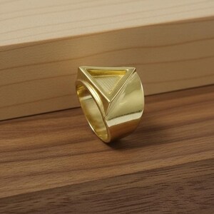 Brass Triangle Ring, Minimalist Gold Signet, Unisex Jewelry