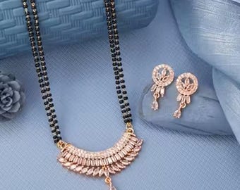 Mangalsutra/ Gold plated Mangal sutra /CZ Mangalsutra/Indian Jewelry/Black Beads Necklace