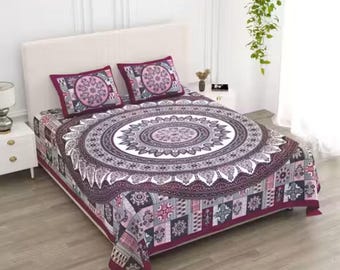 Hand Block Printed Cotton Bed Sheet: Mandala Sheet, Jaipur Made
