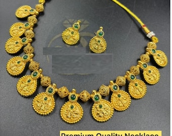 South Indian Temple Jewelry Set | Gold Coin Kasu Mala Necklace Jhumka Earrings| Bridal Jewellery