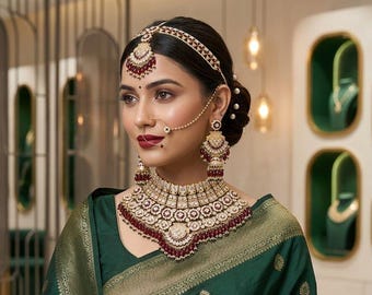 Elegant Kundan bridal set comes with all accessories/ Indian bridal jewelry Wedding Necklace