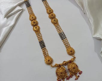 Gold Plated Mangalsutra, Black Beads Indian Necklace, South Indian Jewelry