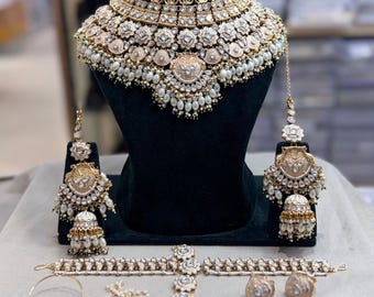 Kundan Choker Necklace Set Indian Bridal Jewelry Meenakari bridal set comes with all accessories Indian Wedding Necklace