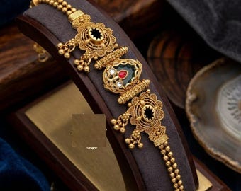 Indian Gold Bracelet for Women, Statement jewelery, Traditional Hand Jewelry, Boho Gold Tone Bracelets