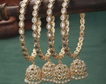 kundan bangle Gold Plated Jhumka Bangles Set: Indian Wedding Jewelry /Punjabi Pearl bangles/Bridal bracelets