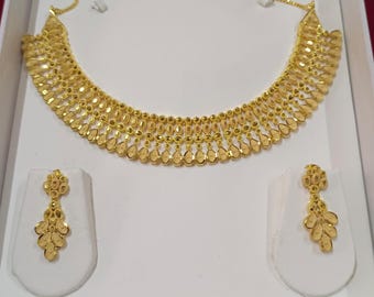 Colar e brincos banhados a ouro de 1 grama | Colar de noiva do sul da Índia | Joias tradicionais para casamento