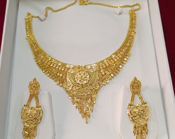 1 gram Gold Plated  Necklace with Earrings | Bridal South Indian Necklace | Traditional Wedding Jewelry