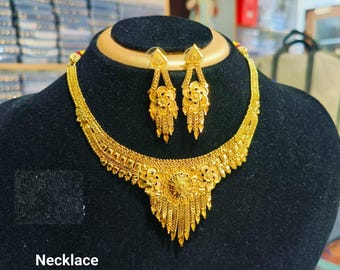1 gram Gold Plated  Necklace with Earrings | Bridal South Indian Necklace | Traditional Wedding Jewelry