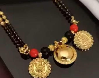 Gold-Plated Vati Mangalsutra, Coral Nallapusalu Thali - 28 Inch