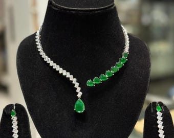 AD Choker Set with Earrings | Emerald Green CZ Bridal Necklace Wedding Jewelry  Diamond Choker