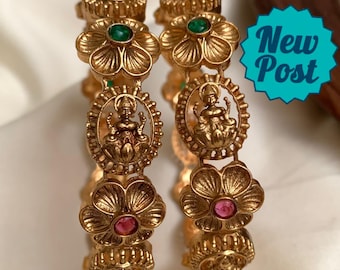 Goddess Lakshmi Nakshi Matte Bangles ,CZ kundan Bangles Indian jewelry, gold temple  jewellry