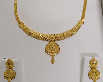 1 gram Gold Plated  Necklace with Earrings | Bridal South Indian Necklace | Traditional Wedding Jewelry