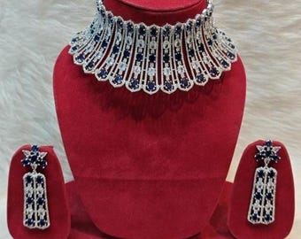 American diamond choker necklace set Indian CZ necklace Elegant AD Jewelry, Wedding Wear