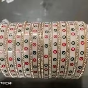 Indiskt Chura-armbandsset för brudpar/bröllopsarmband med vita Chuda-prickar/Chooda-armband