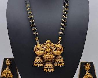 Gold Plated Mangalsutra, Black Beads Mangalsutra Traditional south indian Jewelry, bridal necklace Set