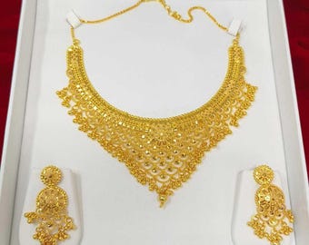 1 Gram Gold Plated Necklace Set | Indian Traditional Choker Jewelry | Wedding Necklace with Earrings