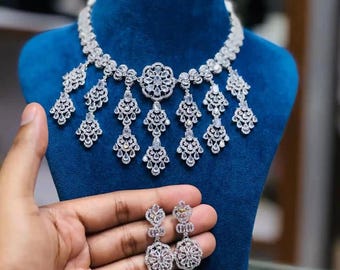 Set di collane indiane CZ, girocollo da sposa AD a doppio strato