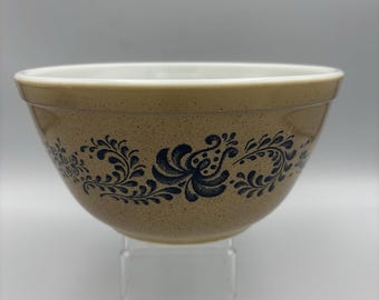 Bol Pyrex Homestead vintage beige et bleu, 1,5 pinte (1,5 L), Corning 402 USA