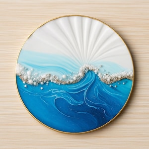 Ocean Resin Coaster | Beach Wave Shell Coaster | Handmade Blue Epoxy Drink Coaster | Coastal Home Decor Gift | Sea Themed Tableware