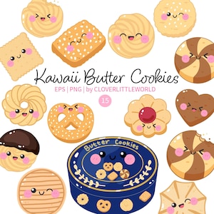 Kawaii Butter Cookies Clipart, Cute Danish Cookie Tin PNG, Butter Biscuit Clipart Bundle, Bakery Cookies, Commercial Use