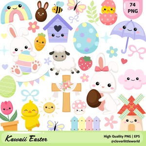 Easter Clipart & Digital Stickers Bundle | Cute Bunny, Egg, Spring Elements EPS PNG for Planners, Printables and Kids Activities