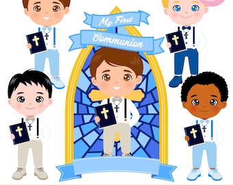 Första nattvarden pojkar Clipart: Dop religiös grafik (PNG, EPS)