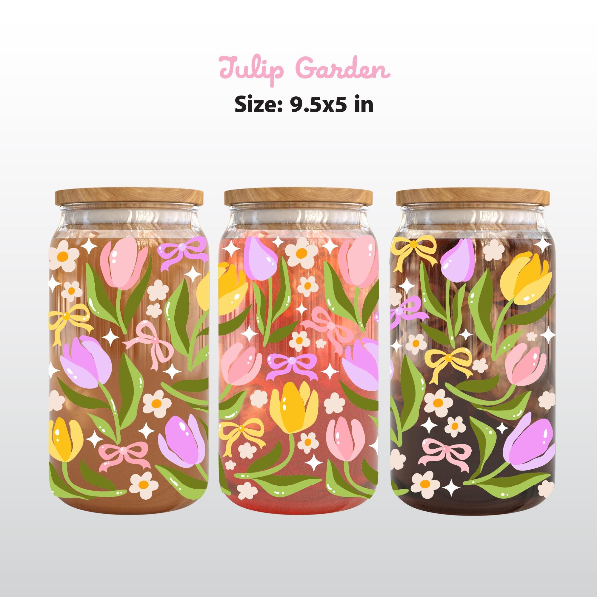 Tulip Garden Glass Can Wrap 16 Oz PNG, Spring Coquette Floral Libbey ...