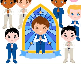 Första nattvarden pojkar Clipart: Pojkar i formell kostym Bundle, dopgrafik (PNG)