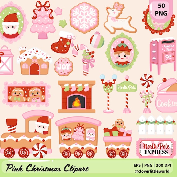 Kawaii Christmas Clipart Bundle: Pastel Holiday PNG Stickers (Digital Download)