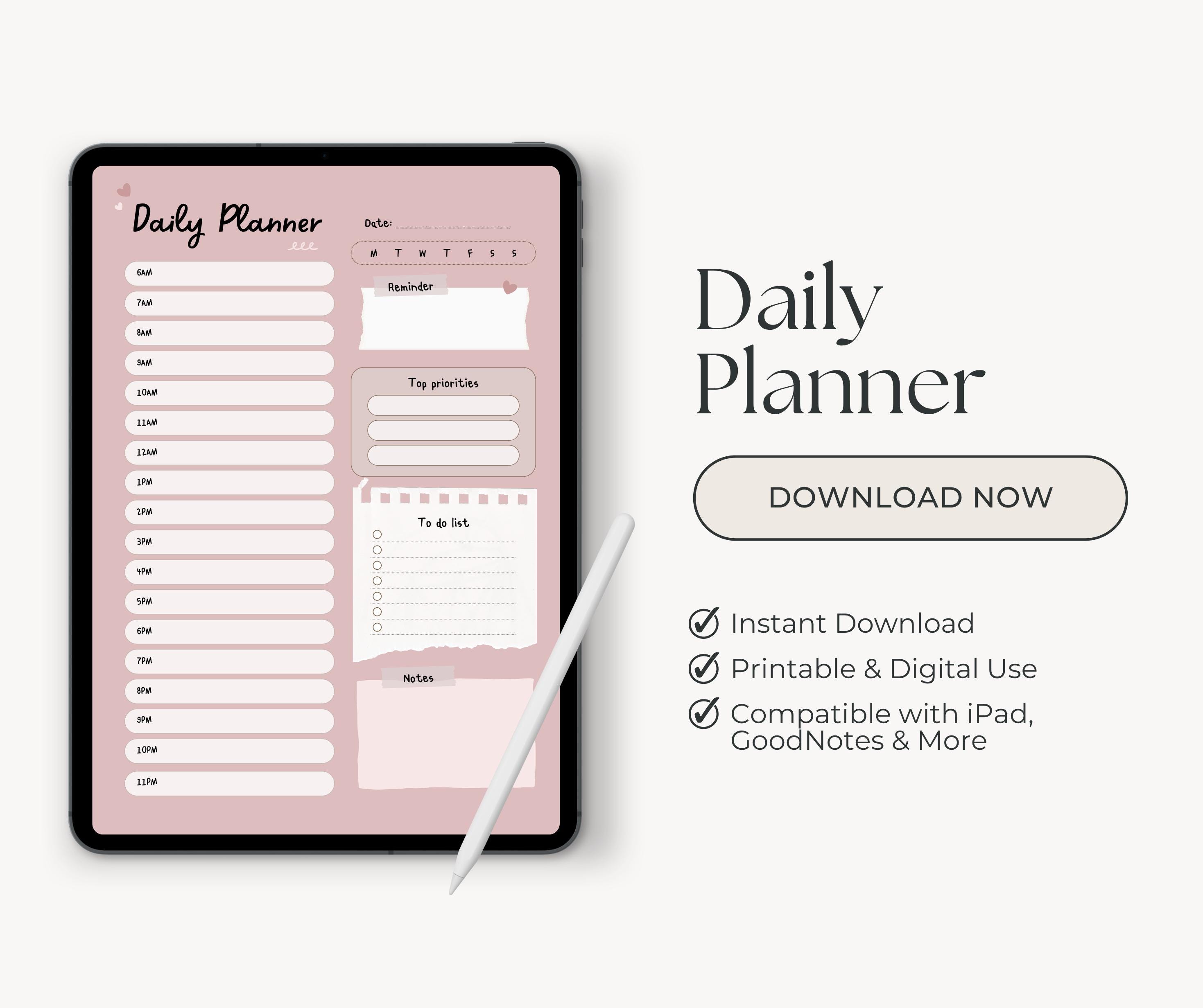 Soft Pastel Pink Daily Planner Printable | Undated PDF | A4, Letter, A5 ...