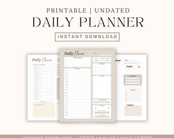 Daily Planner Printable | Undated PDF | A4, Letter, A5, Half Letter | GoodNotes, Notability, Digital & Print | Productivity, Organization
