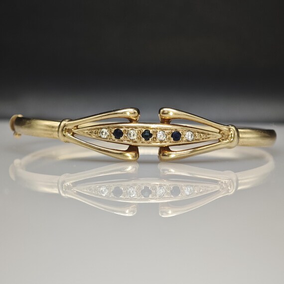 Solid 9ct Gold Bangle Sapphire Torque Bangle Vint… - image 2