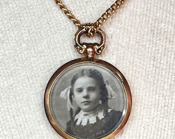 9ct Gold Edwardian Pendant Photo Locket Chain Antique Charm Stacking Necklace 9k