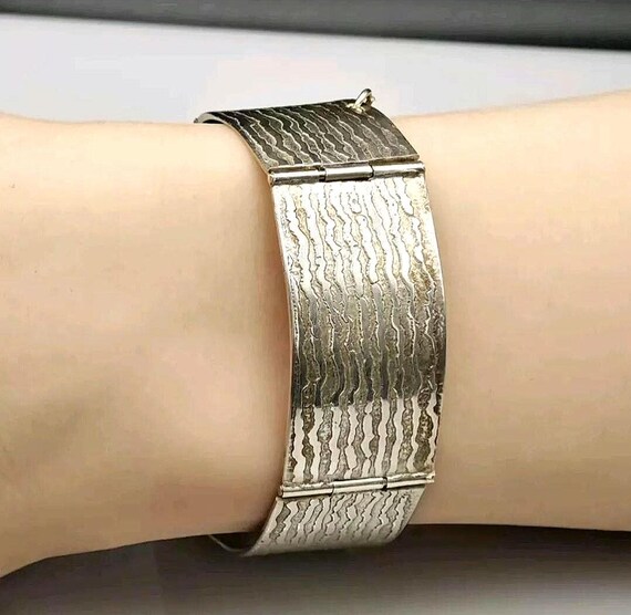 Vintage Solid Sterling Silver Chunky Bracelet Ban… - image 5