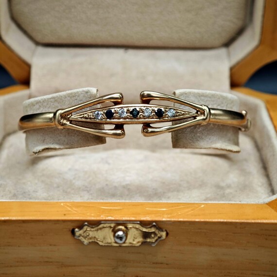 Solid 9ct Gold Bangle Sapphire Torque Bangle Vint… - image 1