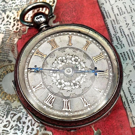 Antique Solid Silver Pocket Watch: Ornate Steampu… - image 1