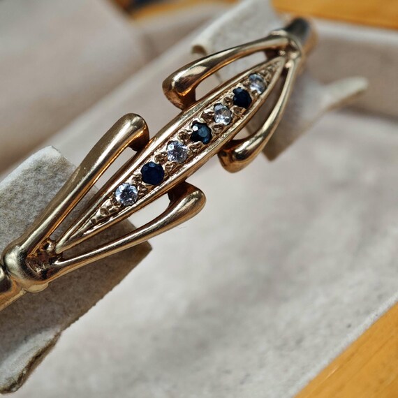 Solid 9ct Gold Bangle Sapphire Torque Bangle Vint… - image 10