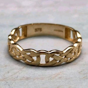 9ct Yellow Gold Celtic Ring Wedding Band Hallmarked Stacking 9k Ladies Gift