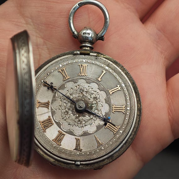 Antique Solid Silver Pocket Watch: Ornate Steampu… - image 8