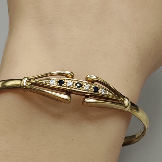 Solid 9ct Gold Bangle Sapphire Torque Bangle Vint… - image 5